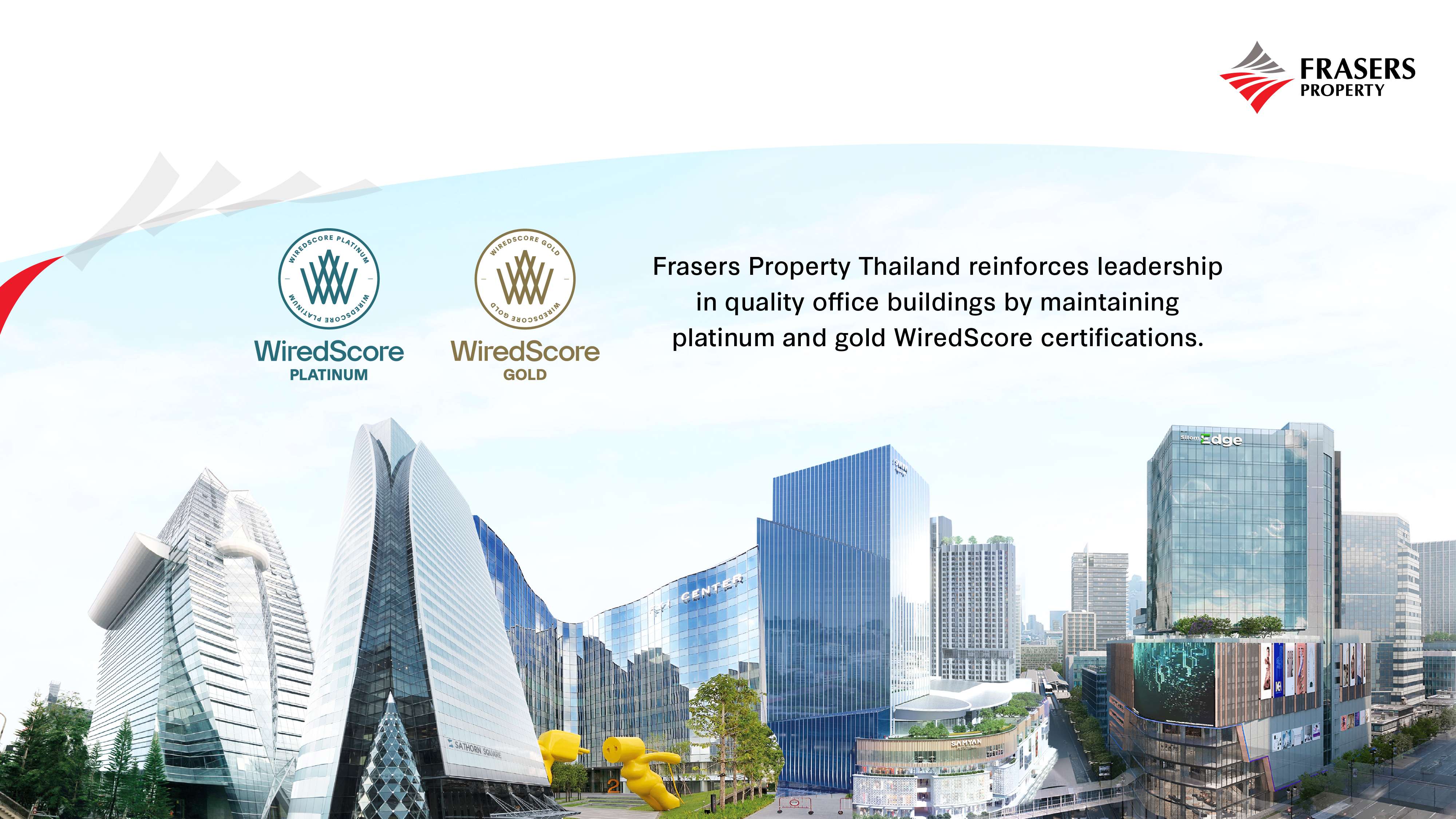 Frasers Property Thailand reinforces leadership in quality office buildings by maintaining platinum and gold WiredScore certifications