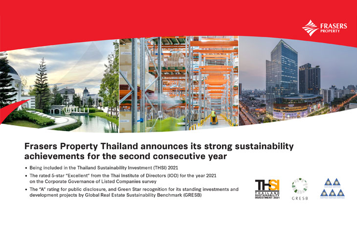 Frasers Property Thailand recognized for its strong sustainability achievements for the second consecutive year